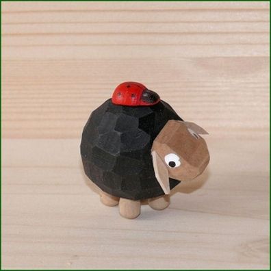 Holzfigur Schaf mit Marienkäfer dunkel Höhe 4,5cm NEU Figuren Schnitzen Holz