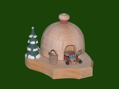 Räucherhaus Räucheriglu mit Elch geschnitzt Höhe 13cm NEU Rauchen Rauchfigur
