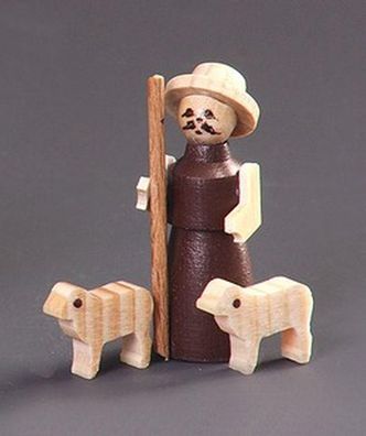 Miniaturfigur Schäfer mit Schafen natur Höhe=7cm NEU Seiffen Erzgebirge