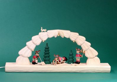 Lichterbogen Elche im Winter geschnitzt mit Beleuchtung farbig Höhe 27cm NEU