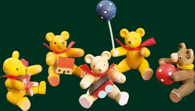 Holzfigur Holzbär mit Puppe Höhe= 4cm NEU Bär Bären Bärenfigur Holzfigur Dekorati