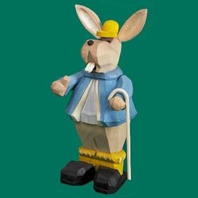 Osterdekoration Räucherosterhase blau mit Stock geschnitzt 15 cm Frühlingshase