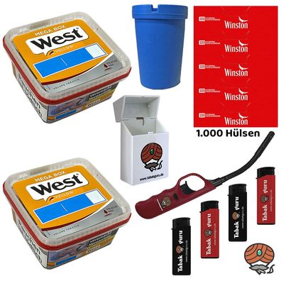 West Yellow Volumentabak Mega Box 2x 105g + Winston Hülsen + Stabfeuerzeug
