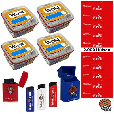 West Yellow Volumentabak Mega Box 4x 105g, 2000 Winston Hülsen, Zubehör