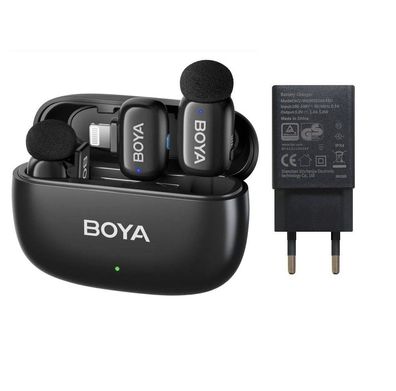 BOYA Mini kabelloses Mikrofon (TX+TX+RX) für iOS, Set Netzteil