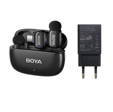 Boya-Mini drahtloses Mikrofonsystem mit NR für USB-C Geräte, Set Netzteil