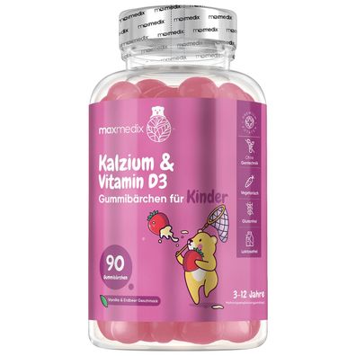 maxmedix Calcium & Vitamin D3 Gummibärchen für Kinder - 3 Monate Vorrat - 90 Gummies