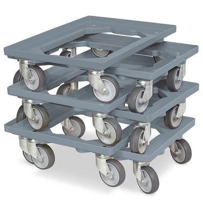 6x Logistikroller für Behälter 600 x 400 mm, Tragkraft 250 kg, Farbe grau