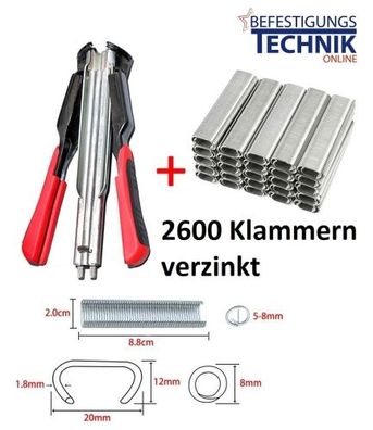 Hog Ring Zange SR8 + 2600 Zaun Klammern verzinkt Bostitch P7, HR18, Regur DOZ20,