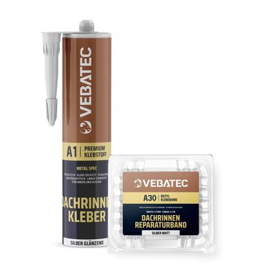 Vebatec Dachrinnen Reparaturset: Dichtungsmasse + Butyl-Reparaturband Fb. Silber