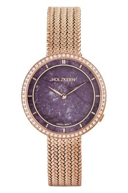 Holzkern Damenuhr Coralline Amethyst/Roségoldfarben mit 2 Bändern