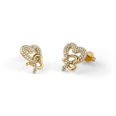 Guess Schmuck Damen-Ohrringe Pavé Herz Ohrstecker Goldfarben JUBE06054JWYGT/U