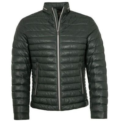 Milestone - Herren Lederjacke Steppjacke Lammnappa dunkelgrün