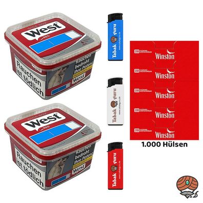 West Tabak/Volumentabak Giga Box 2x 160g, Winston Hülsen, 3 Feuerzeuge