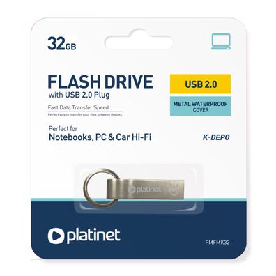 Platinet K-Depo USB 2.0 Stick 32 GB Metall wasserdicht mit Schlüsselring