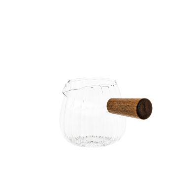 Mini Glaskanne mit Holzgriff, aus Borosilikatglas 150 ml, für Kaffee, Tee & Desserts