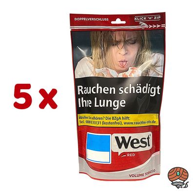 West Red / Rot Volumentabak Beutel 5x 95g
