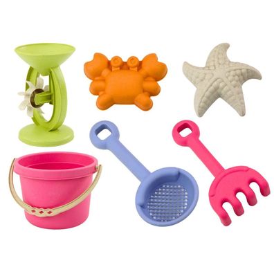 LeanToys Sandspielzeug-Set mit Eimer, Mühle, Sieb und Förmchen, Pastellfarben