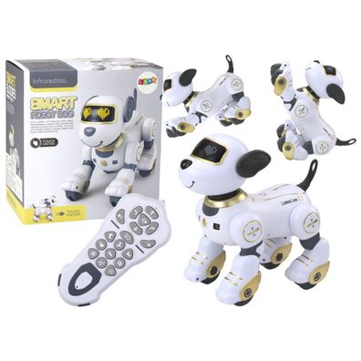 Ferngesteuerter interaktiver Roboterhund, der tanzt und Befehlen folgt. Golden