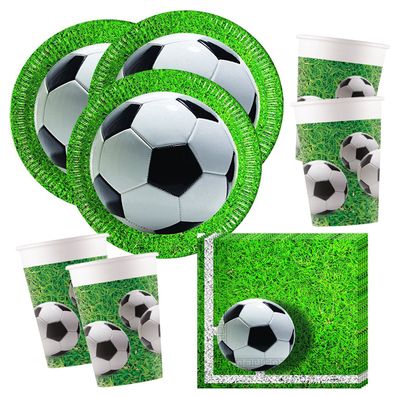 Party Set Fußball 16 Pers. 52 tlg. Teller Becher Servietten Rasen Fussballfeld