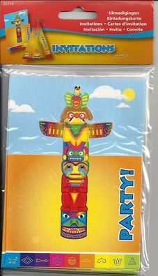 Indianer 8 Einladungskarten Invitations Häuptling Totem Party Geburtstag Tipi