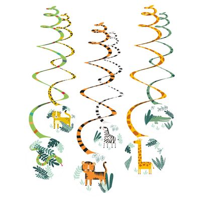 6 Deko Spiralen Get Wild Tiger Schlange Krokodil Giraffe Zebra Dschungel Tiere