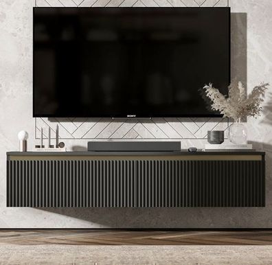 TV Lowboard TV-Board Matt Still Glamour Schwarz Matt TV Schrank Wohnzimmer 140 cm