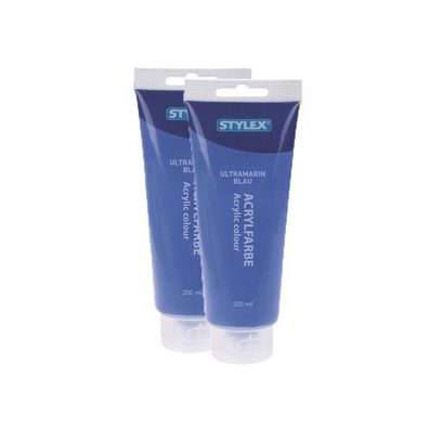 2x Acrylfarbe 200 ml STYLEX Acryl Farben Malfarbe Künstler blau Ultramarinblau