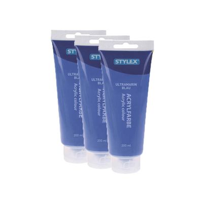 3x Acrylfarbe 200 ml STYLEX Acryl Farben Malfarbe Künstler blau Ultramarinblau