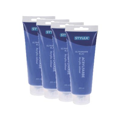 4x Acrylfarbe 200 ml STYLEX Acryl Farben Malfarbe Künstler blau Ultramarinblau