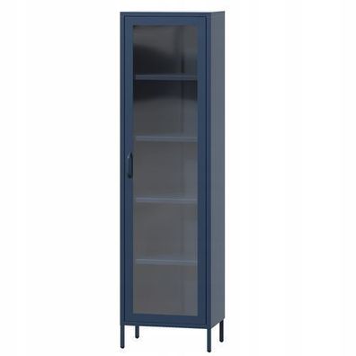 Vitrinenschrank Bücherschrank mit 4 Fachböden Vitrine Glitzernd Metall Dunkelblau