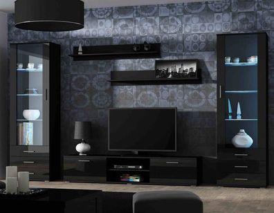 Wohnwand SOHO 4 mit LED-Beleuchtung und Hochglanzfinish