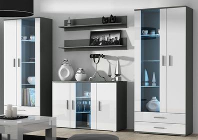 Wohnwand SOHO 10 - Luxuriöses Grau/ Weiß Hochglanz Design