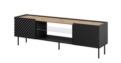Fernsehschrank Onda 2D Tv-Lowboard 2 türiger Unterschrank 180 cm MDF Schwarz matt