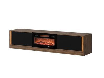 Fernsehschrank MIZU Tv - Lowboard 180 cm mit Elektrokamin - Nussbaum / Schwarz