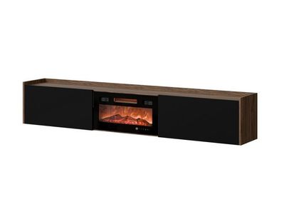 Fernsehschrank Arigato 200 cm Tv - Lowboard mit Elektrokamin - Nussbaum / Schwarz