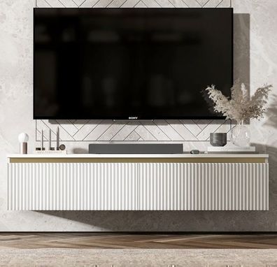 TV Lowboard TV-Board Matt Still Glamour Weiß Matt TV Schrank Wohnzimmer 140cm
