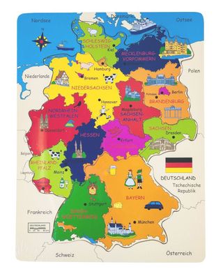 Holzpuzzle Deutschland Kinderpuzzle Puzzlespiel Lernpuzzle Legepuzzle Lernspiel