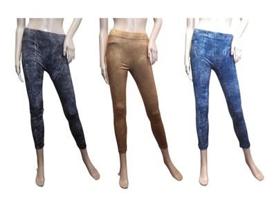 SMART TEX® Damen Stretch Hose Gr. L 3er-Set Lederprint Slim Leggings Leggins