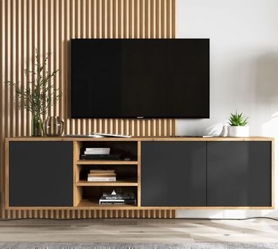 RTV-Wandschrank TV-Hängeschrank Modern TV-Schrank RTV Wotan Eiche - Schwarz Matt