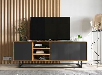 TV-Schrank RTV TV Möbel Fernsehschrank TV-Lowboard 150 cm Wotan Eiche - Schwarz Matt