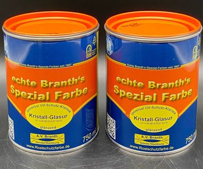 2x Branth ´s Kristall-Glasur 750ml klarer Acryl-Lack Universal Klarlack glänzend
