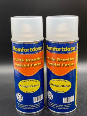 2x Branth`s Kristall-Glasur 400 ml Spraydose klarer Acryl-Lack Klarlack glänzend