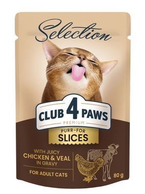 CLUB 4 PAWS KATZE Beutel 80 g Selection Huhn/Kalbfleisch in Soße