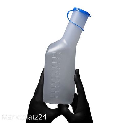 PP Urinflasche Für Männer Eckig Weiß Mit Blauem Deckel 1000ml
