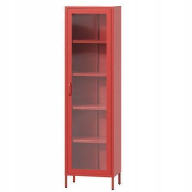 Vitrinenschrank Bücherschrank mit 4 Fachböden Vitrine Glitzernd Metall Rot