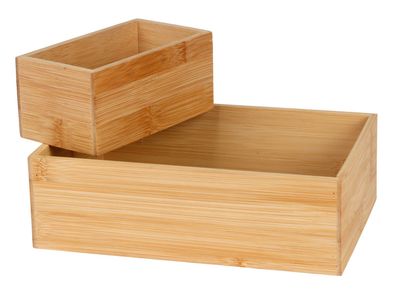 Kosmetik Kästchen aus Bambusholz 2er-Set Aufbewahrungbox Badezimmerbox Regalkorb
