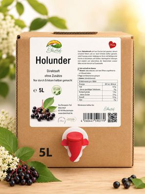 Bleichhof Holundersaft - 100% Direktsaft, Bag-in-Box mit Zapfsystem (1x5l Saftbox)