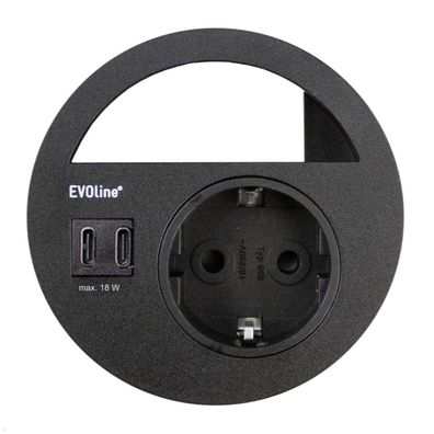 EVOline Circle80 Einbausteckdose mit USB-Charger C/C, schwarz