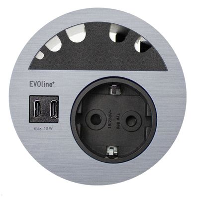 EVOline Circle80 Einbausteckdose mit USB-Charger C/C mit Kabelführung, Edelstahl